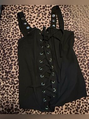 Black Lace-Up Corset Tank Top with adjustable snap button Straps